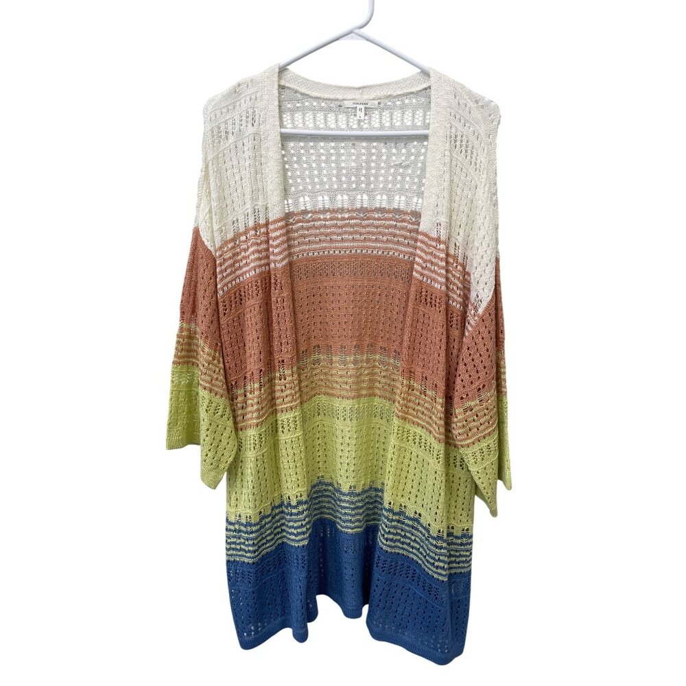 Maurices Cardigan Sweater Size Large Striped Open Stitch Multicolor Comfort Knit - Picture 2 of 7